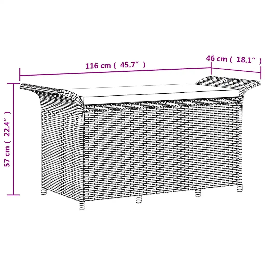 Panca da Giardino con Cuscino Grigio 116x46x57 cm in Polyrattan 363418