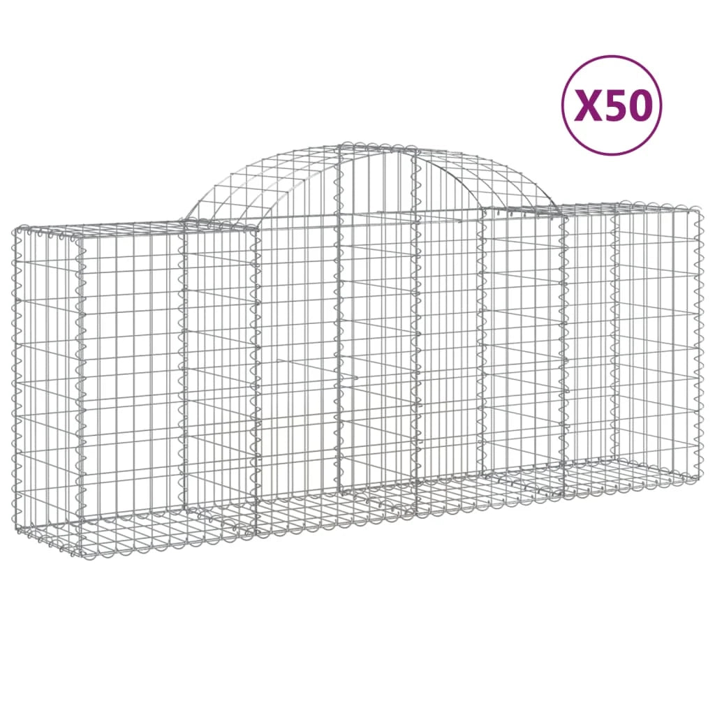Cestini gabbioni recinzione a gabbia muro di contenimento ad arco 50 pezzi 200 x 50 x 80/100 cm ferro zincato argento 02_0040977