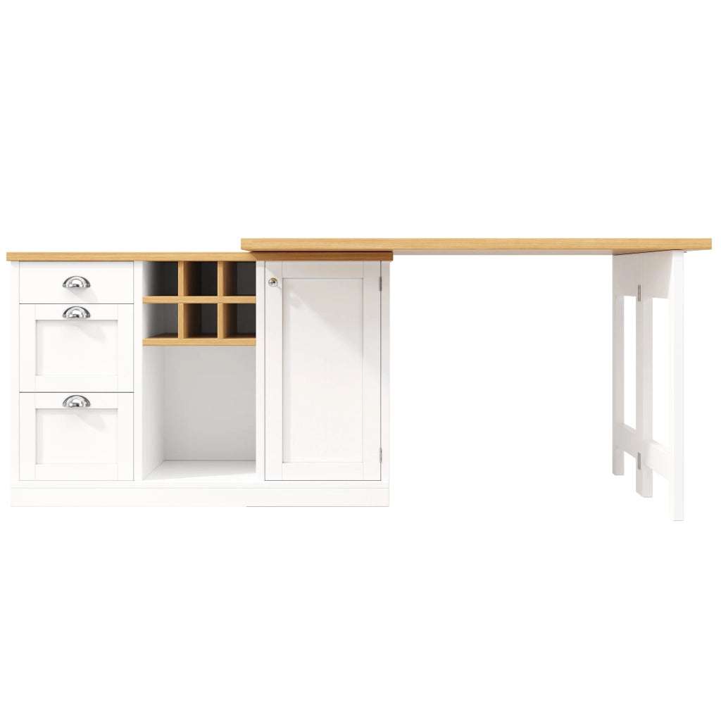 Tavolo da pranzo estensibile con cassetto e vano portabottiglie, per cucina e soggiorno, bianco, 120 × 40 × 74 cm