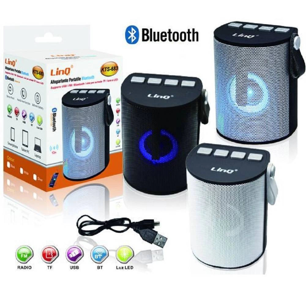 Trade Shop - Altoparlante Speaker Bluetooth Radio Fm Usb Microsd Luce A Led Portatile Kts-683 -