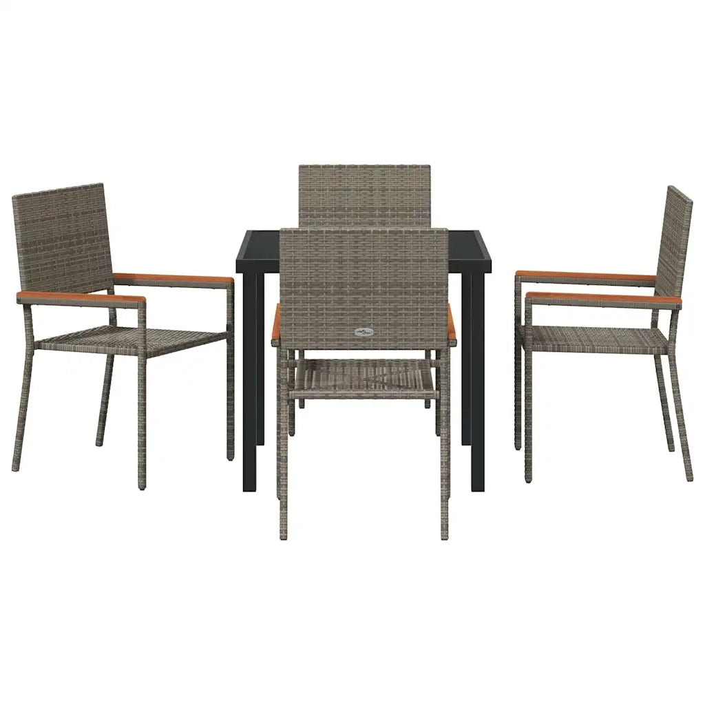 Set da Pranzo per Giardino con cuscino 5 pcs Grigio polyrattan