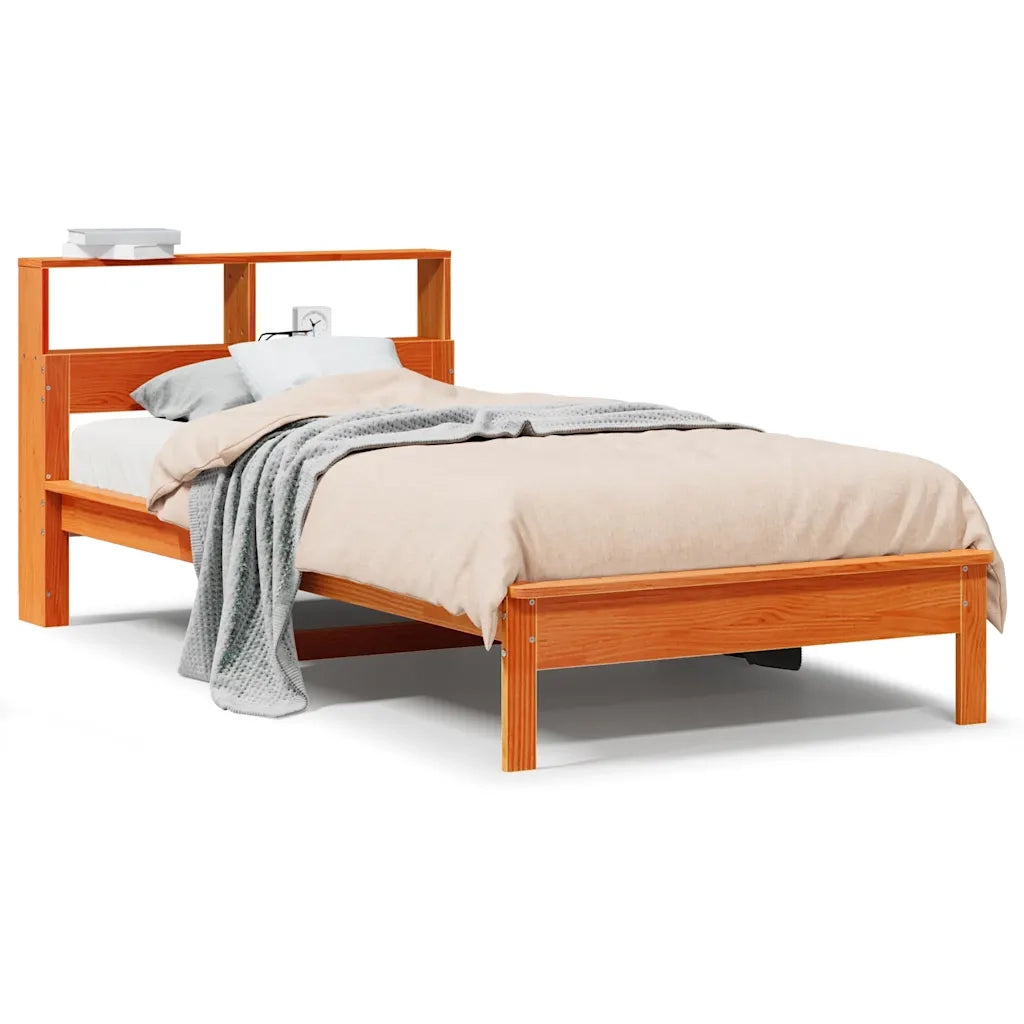 Letto Libreria senza Materasso Marrone Cera 75x190 cm in Pino 855737
