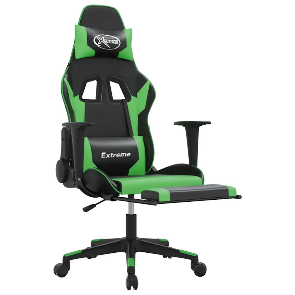 Sedia da Gaming | Sedia da e-sports Massaggio Poggiapiedi Nero e Verde Similpelle