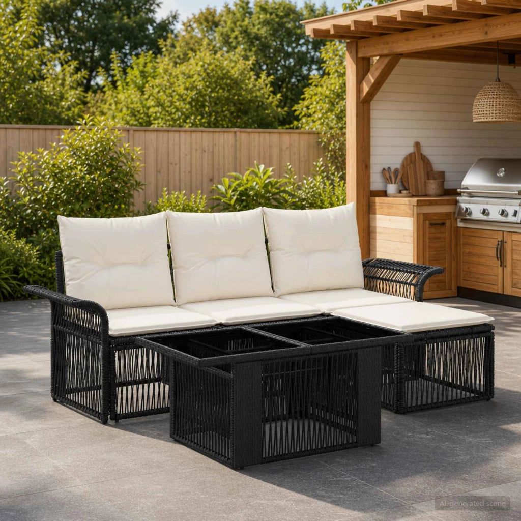 Set Divano da Giardino 5 pz Nero e Bianco Crema polyrattan 3436627