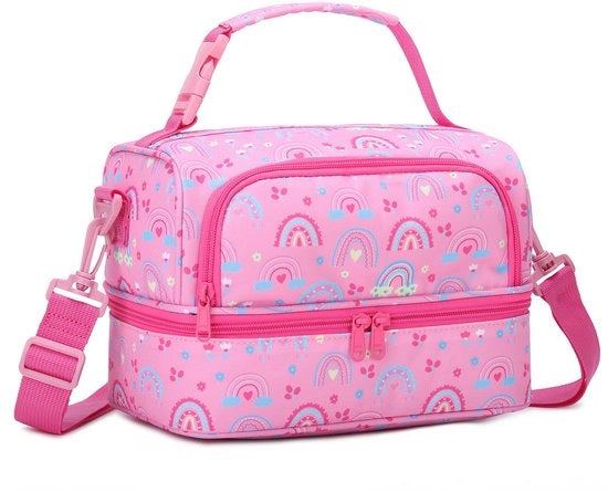 Lunchtas per bambini, termosacco isolato per ragazzi e ragazze, zaino leggero per picnic, spiaggia con due scomparti e cinturino regolabile e rimovibile per asilo, scuola