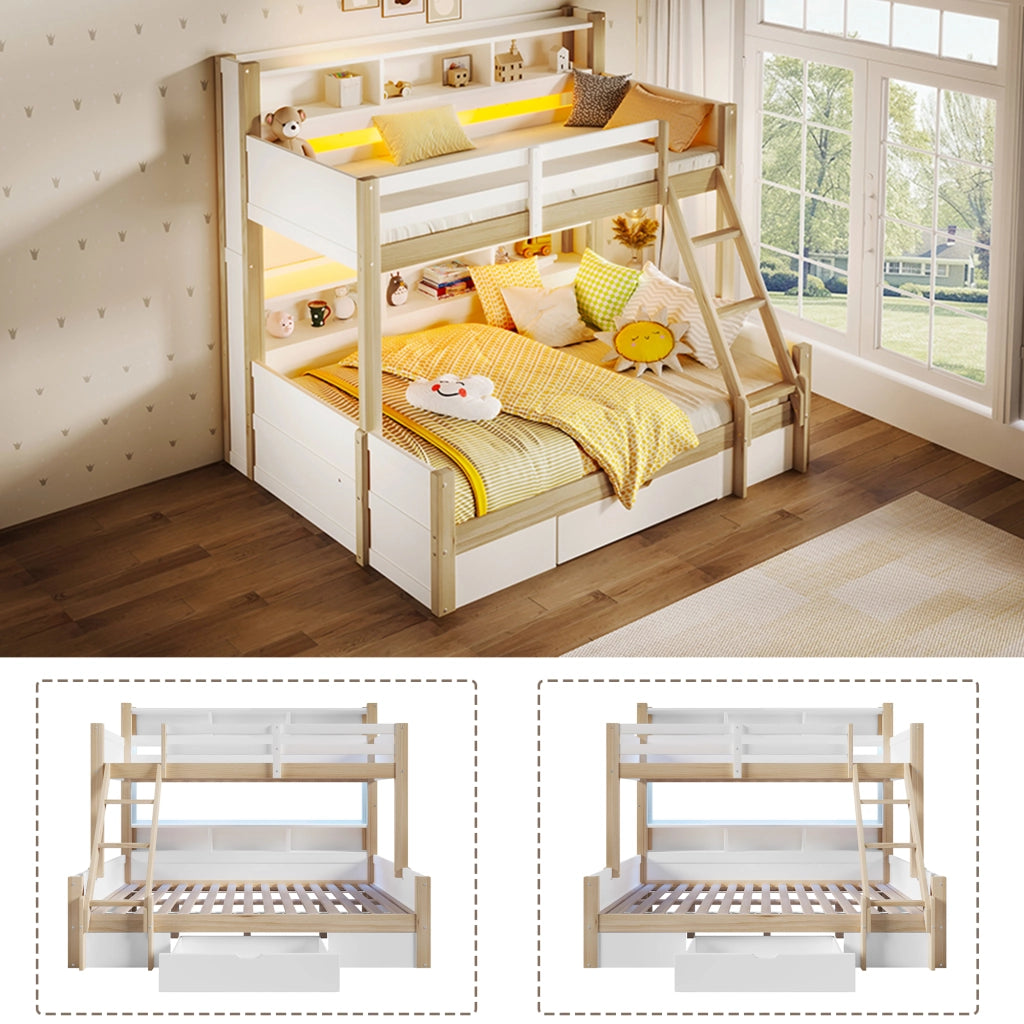 LETTO A CASTELLO 90x200 cm+140x200 cm in pino bianco/naturale