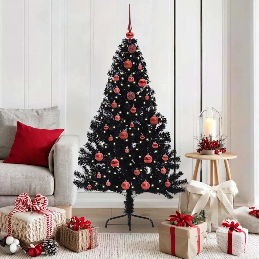 Albero di Natale | Decorazioni natalizie artificiale con luci integrate Nero 150 cm PVC
