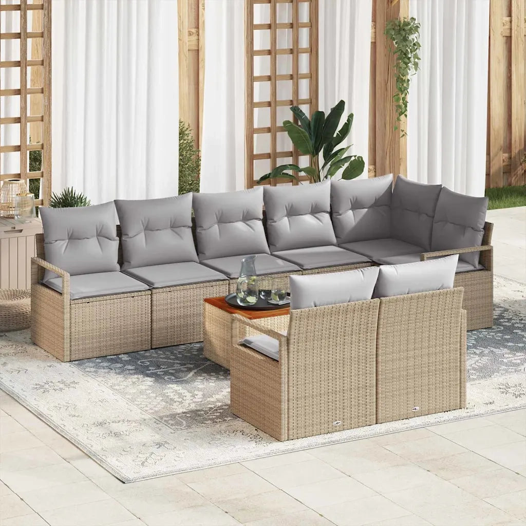 Set Divano da Giardino con cuscino 9 pcs Beige polyrattan 3347721