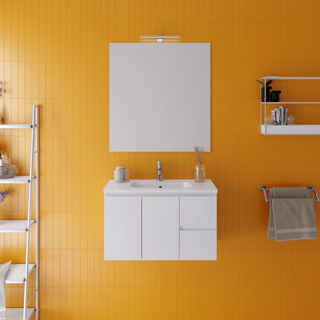 Mobile da bagno sospeso 80cm bianco lucido con lavabo e specchio | Rata