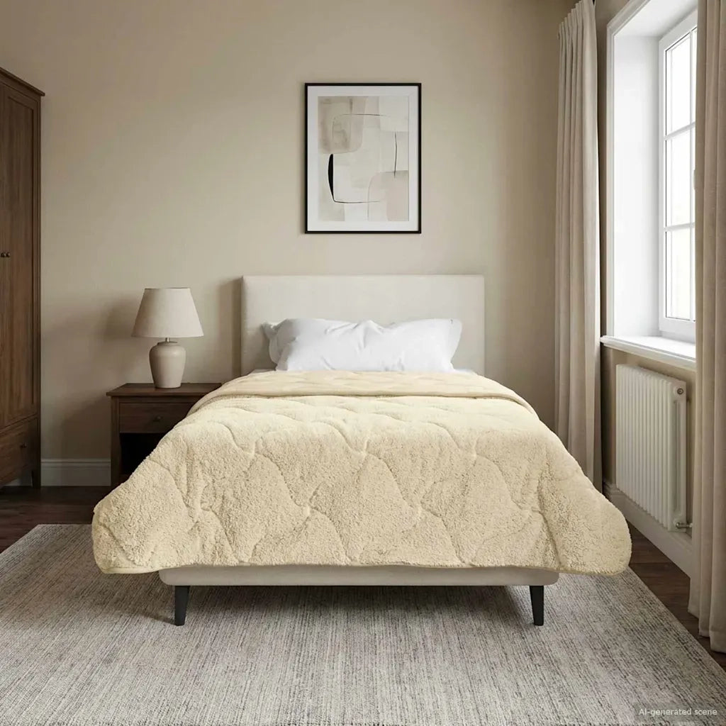 Piumone | Duvet Invernale Crema 155 x 200 cm Microfibra e Fleece Teddy