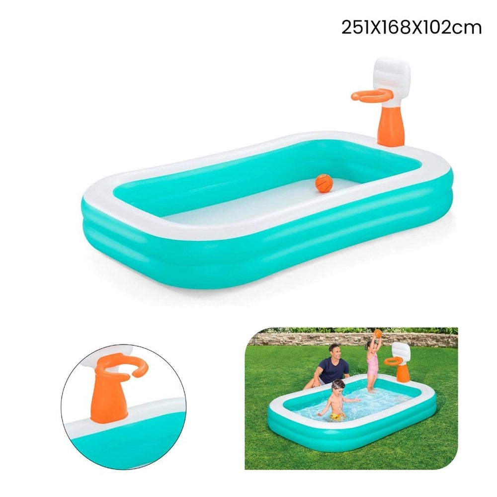 Trade Shop - Piscina Gonfiabile Familiare Con Canestro Da Basket Pallone 251x168x102 Cm Giardino 54445 -