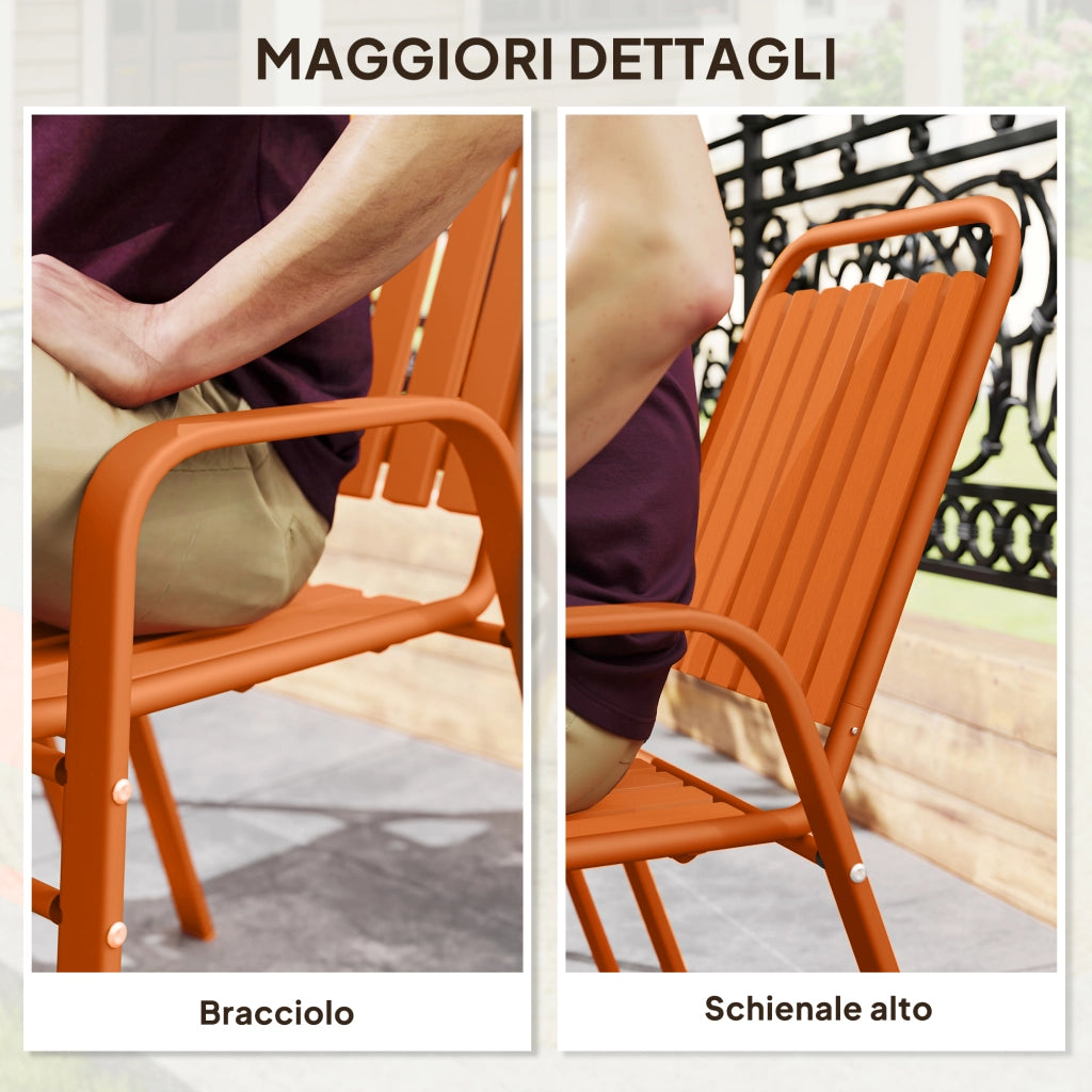 Set 4 Sedie da Giardino 56x66x91 cm Impilabili in Acciaio e PPArancione