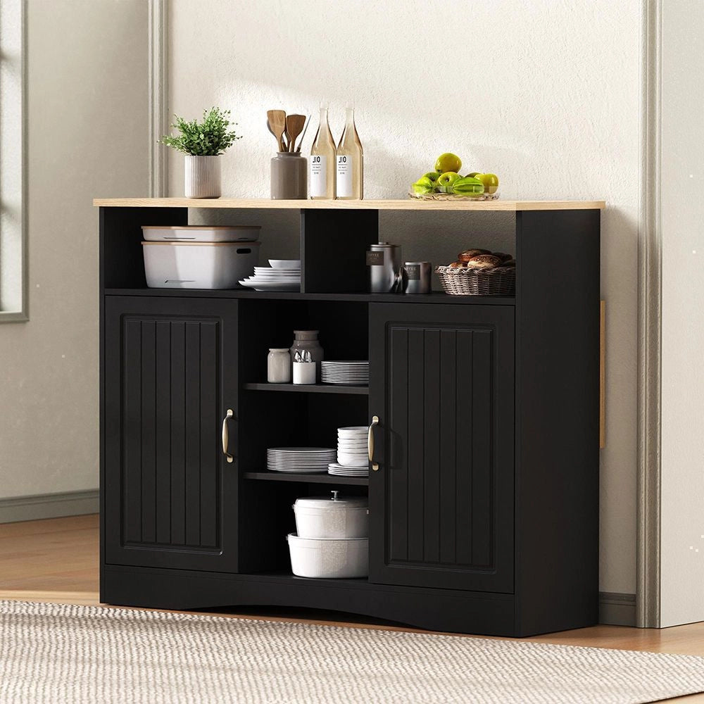 Isola cucina estensibile con sedie - Xylo - Nero - Ruote, ampio spazio di stoccaggio