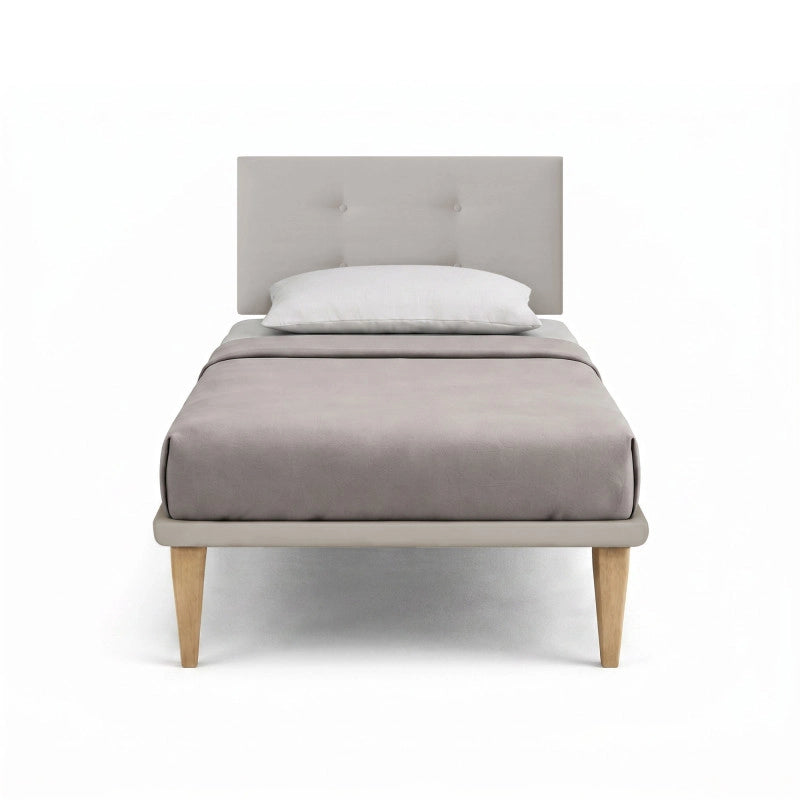 Letto imbottito Singolo 80x190 cm Button - Similpelle,Tortora,Con rete