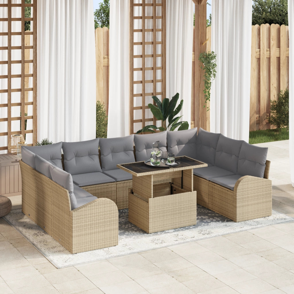 Set Divani Giardino 10 Pezzi con Cuscini Beige Rattan Sintetico