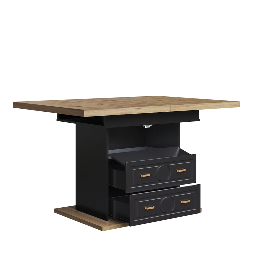 Tavolo allungabile con 2 cassetti e vano con chiusura magnetica in MDF e metallo per cucina e soggiorno naturale