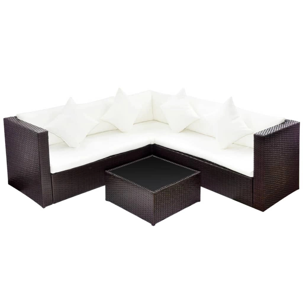 Set di mobili da giardino mobili da esterno 4 pezzi con cuscini resina intrecciata marrone 02_0016188