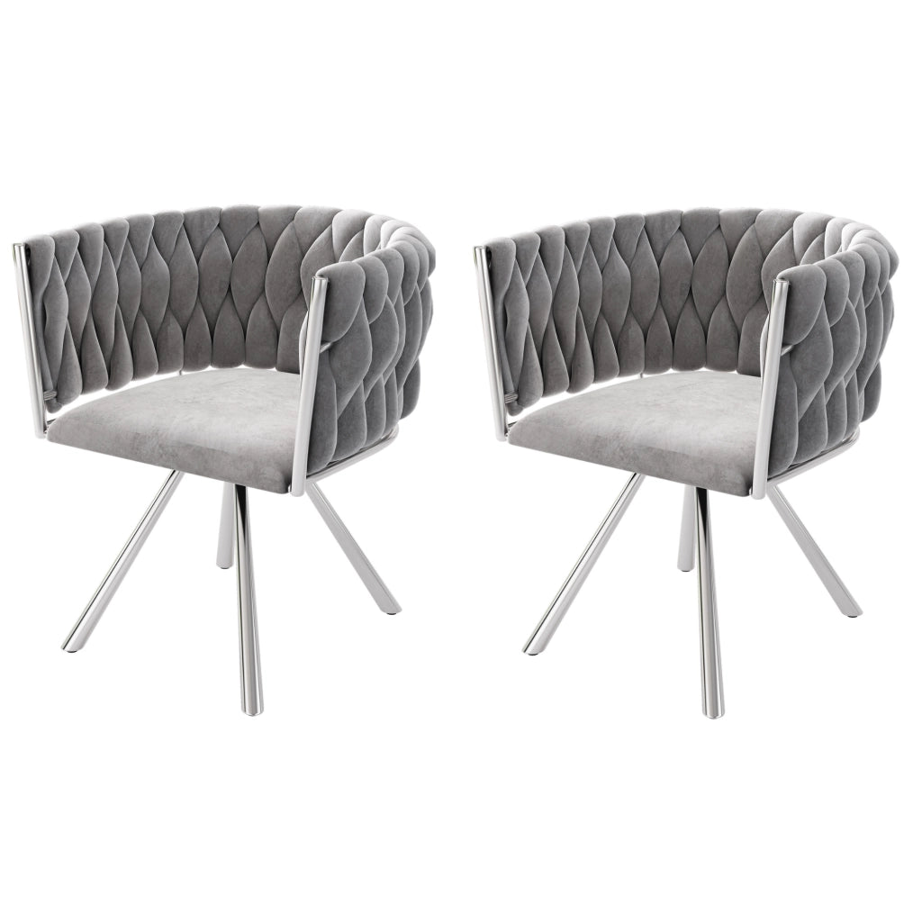 Set di 2 sedie da pranzo girevoli in velluto grigio con struttura in metallo, design moderno, 360°