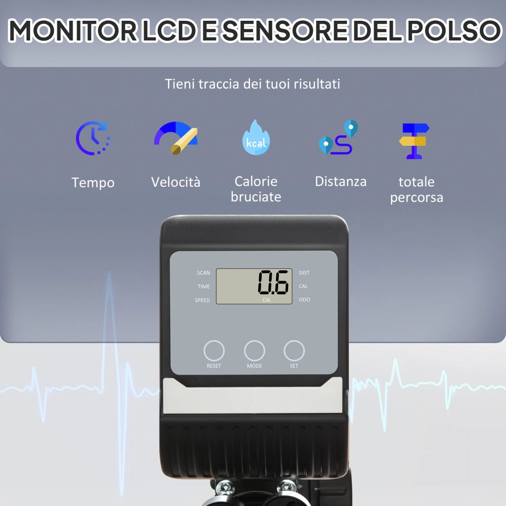 Cyclette Orizzontale Magnetica 8 Resistenze. Display LCD. Sedile Regolabile ed Elastici per Braccia