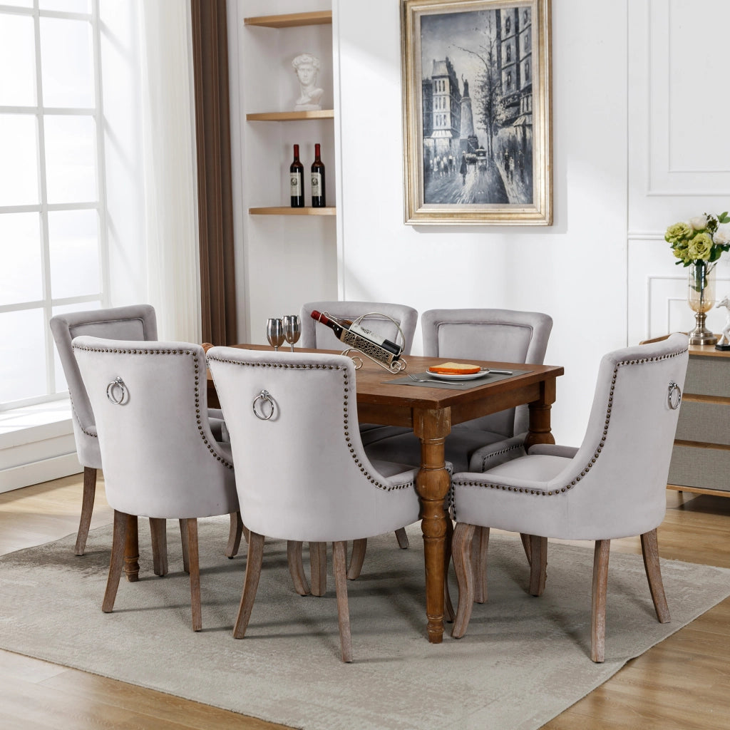 Sedia da Pranzo Imbottita in Velluto con Gambe in Legno Massello ¨C Xylo ¨C Grigio, Set 6 Pezzi