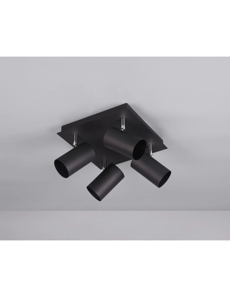 Plafoniera Quadrata 4 Faretti Orientabili Marley Nero Trio Lighting