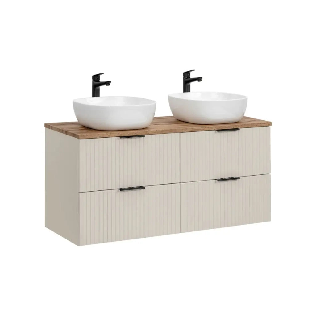 Set da bagno NOXERA 120 cm – Marrone Congo & Wotan – 2 lavabi rotondi
