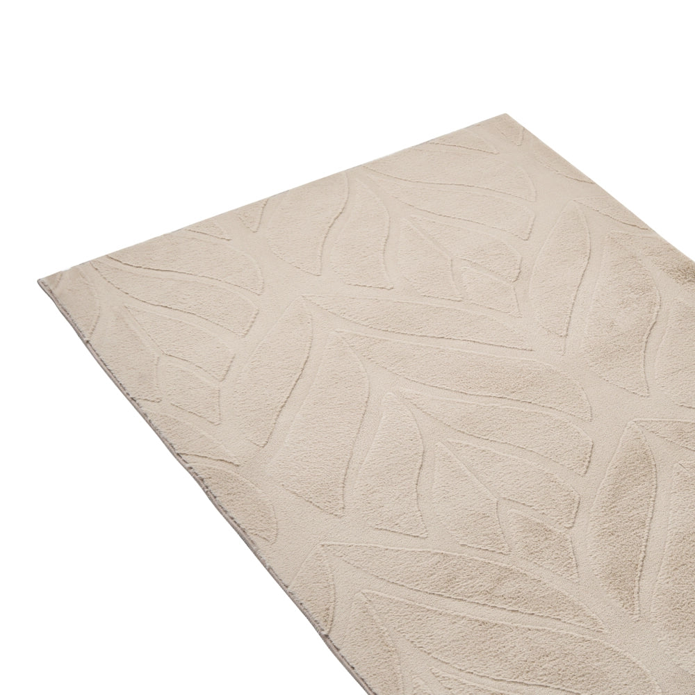 Tappeto da corridoio in pelliccia sintetica di coniglio beige in poliestere, 80 x 300 cm, rotondo, morbido, a pelo lungo, motivo a foglie