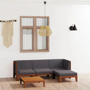 Set di mobili da giardino e cuscini, set da giardino, mobili da giardino, mobili da giardino, set da giardino, divano da giardino, terrazza, 5 pezzi in legno massello di acacia