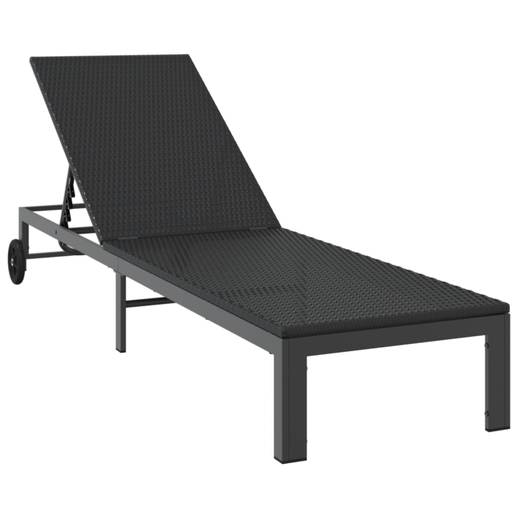Lettino con Ruote in Polyrattan Nero