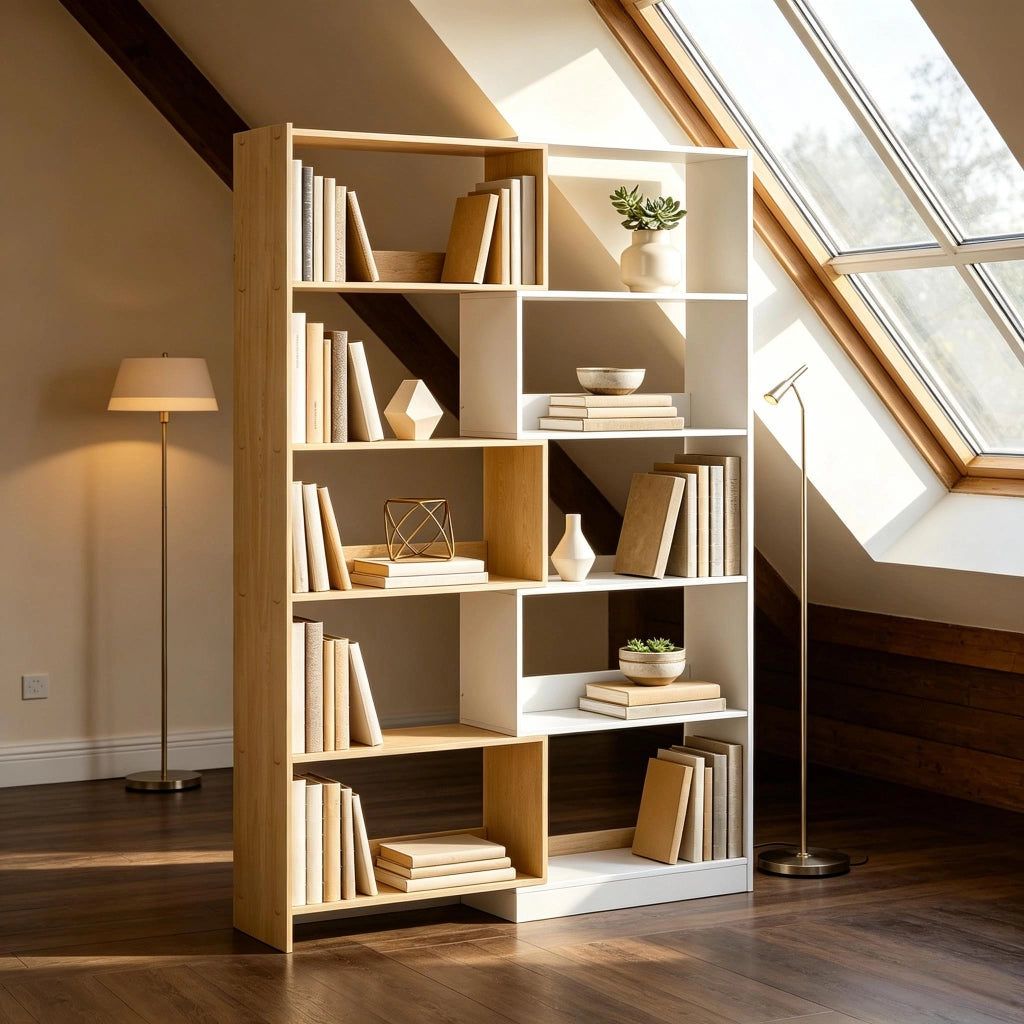LIBRERIA angolare 350° 111,5 x 23,8 x 163,7 cm in truciolato naturale/bianco