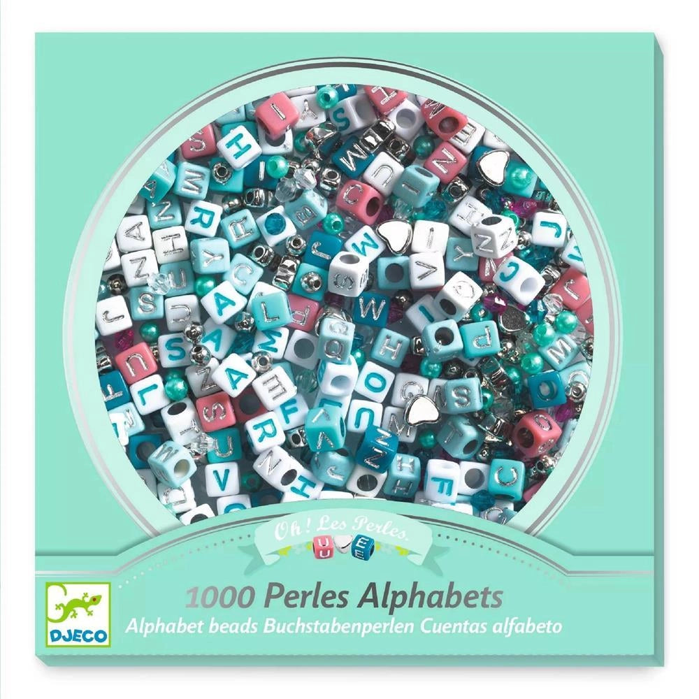 Sete perline Alfabeto argentate per braccialetti, 1000 perline con filo,Djeco,Eta 5-10 anni