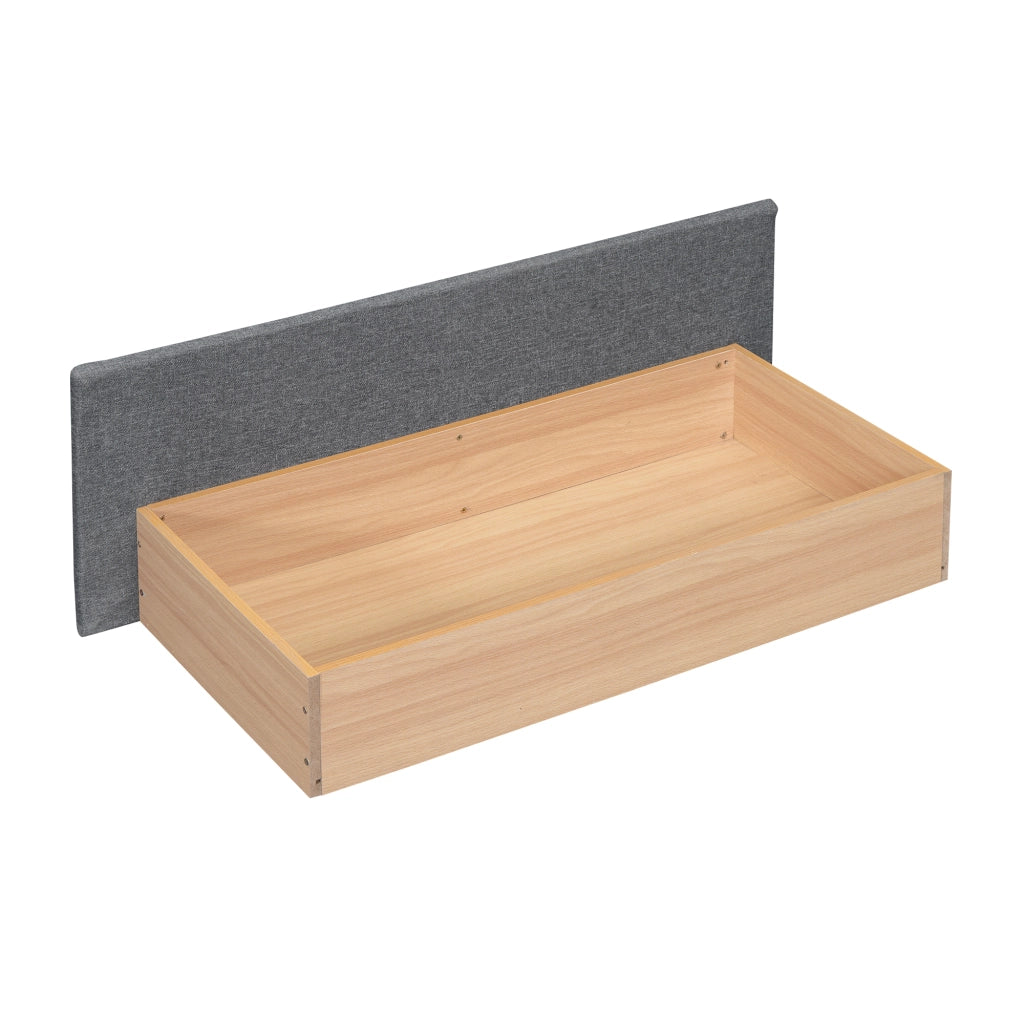 LETTO 140x200 cm con cassetti, LED e USB in lino grigio