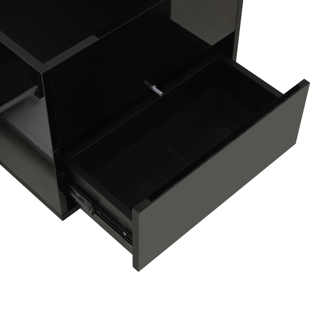 Tavolino da caffè 100x50x45 cm con alzata idraulica; LED; 2 cassetti e 2 sgabelli; truciolare nero