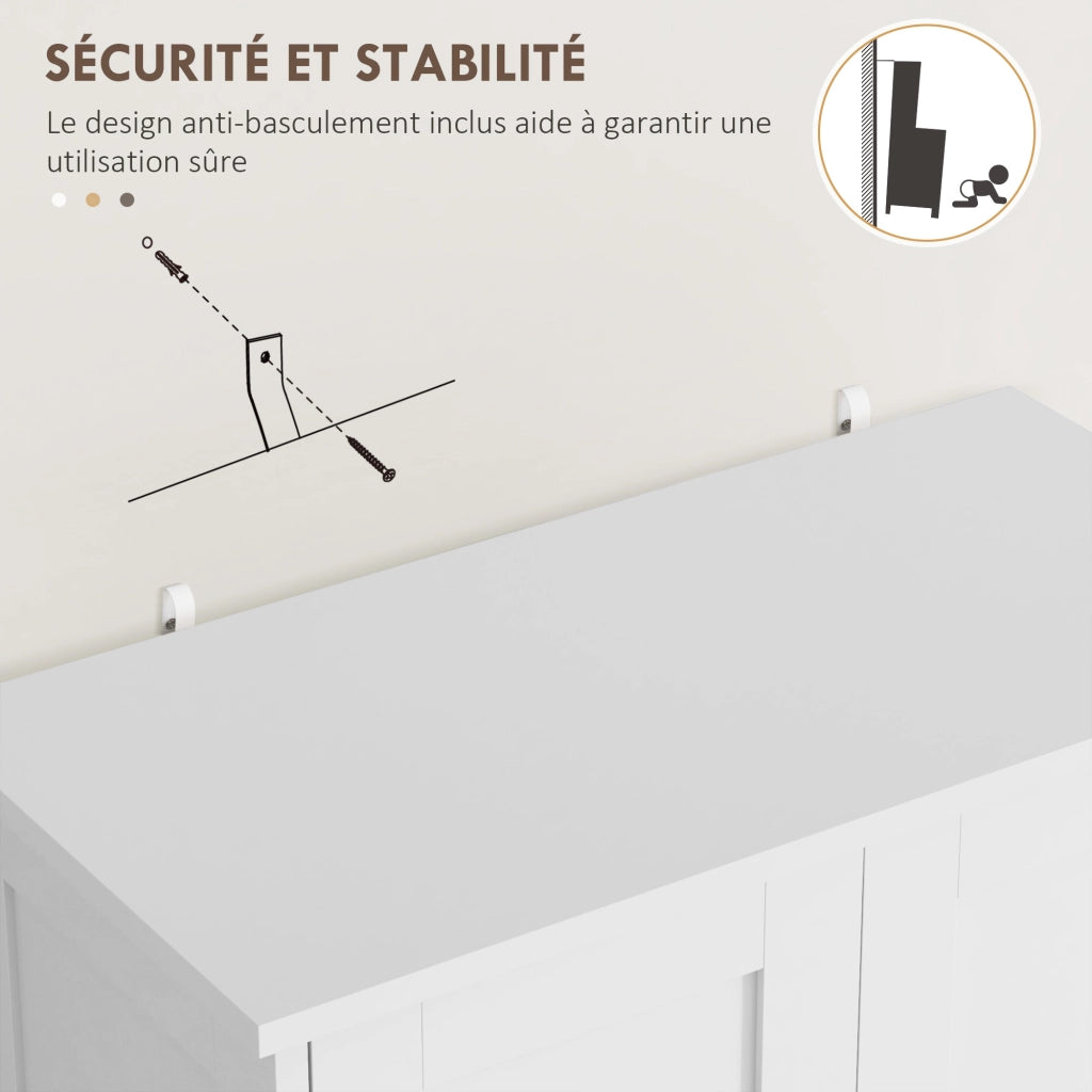 Armadio Cucina con Ante, Ripiani Regolabili e Cassetto ¨C Zephmum ¨C Bianco 60x30x128 cm