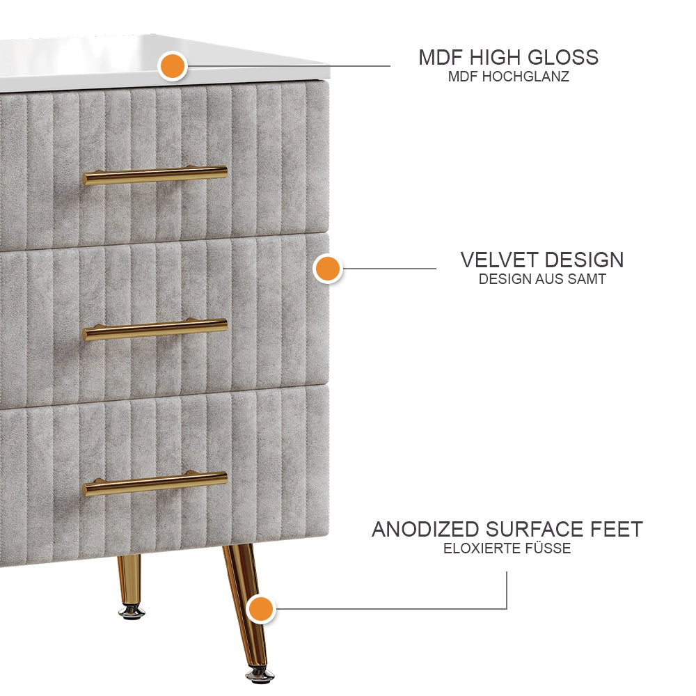 Vicco Comodino Grigio 41 x 62 cm con 3 cassetti