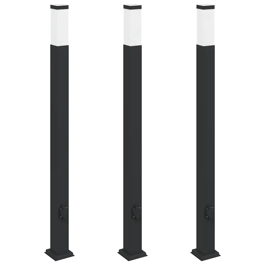 Lampioni a palo con presa elettrica 3 pz 110 cm Nero IP44 4006088