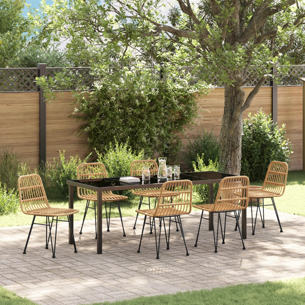Set da Pranzo da Giardino 7 Pezzi Marrone in Polyrattan