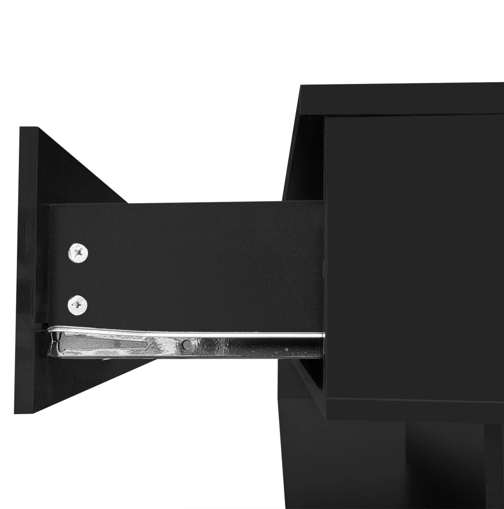 Tavolino da salotto nero lucido con ripiano e LED