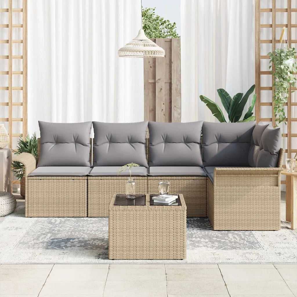 Set Divano da Giardino con cuscino 6 pcs Beige Poly Rattan 3354039