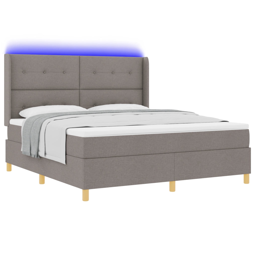 Letto Box Spring  con Materasso e LED Tortora 180x200 cm Tessuto