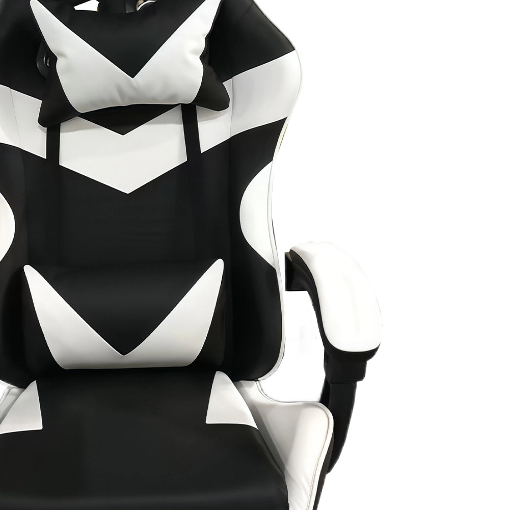 Sedia Gaming da Scrivania con Poggiapiedi e Cuscino Lombare e Cervicale Bianco
