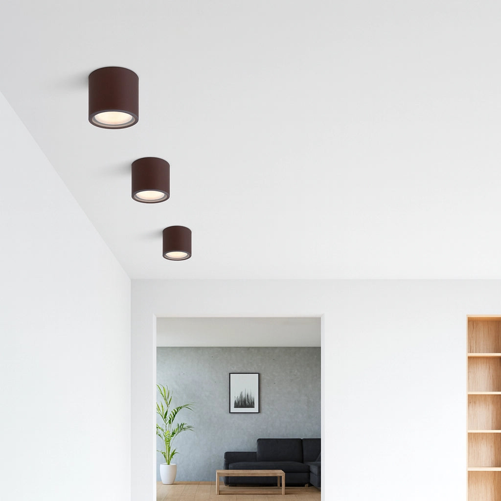 FARETTO DA SOFFITTO PLAFONIERA PER ESTERNO CILINDRICO IN ALLUMINIO ROSSO RUGGINE CON ATTACCO GU10 - ELEGANZA ED EFFICIENZA ENERGETICA