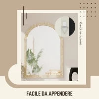 Specchio da Parete ad Arco con Bordo Scanalato e Ganci, in Vetro e Polistirene, 60x2x90 cm, Beige
