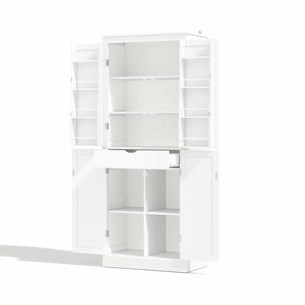 Credenza alta multifunzionale con ante, ripiani interni e cassetto, 182 × 40 × 75 cm, in MDF, bianco