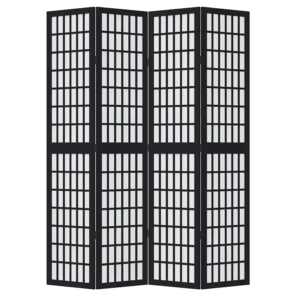 Divisorio Ambienti 4 Pannelli Nero Legno Massello di Paulownia 358771