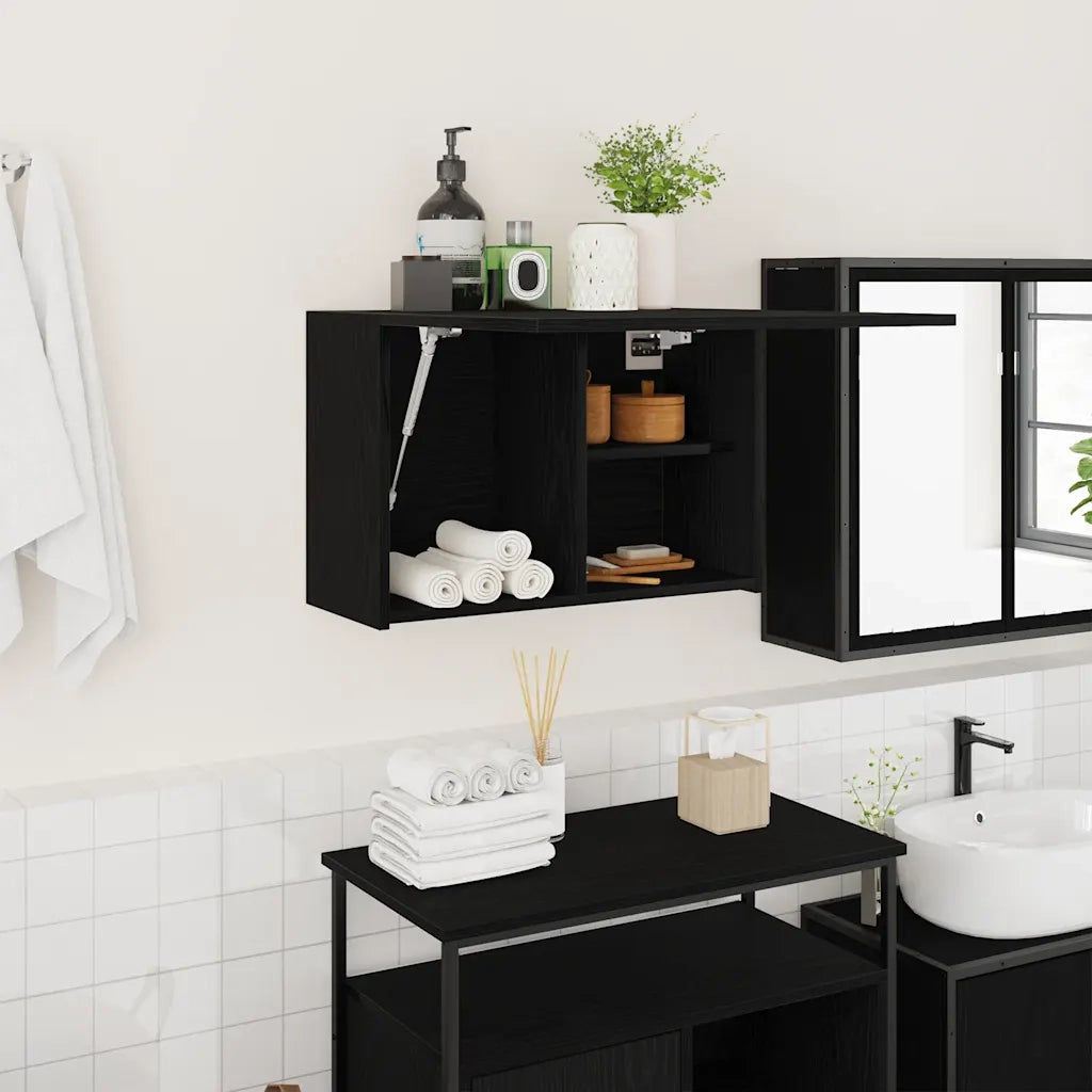 Mobile da Bagno | Armadio da bagno a Parete Nero 60x25x40 cm in Legno Multistrato