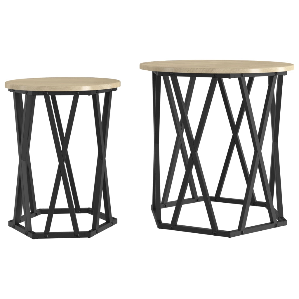 Set di 2 tavolini  in legno ingegnerizzato rovere Sonoma