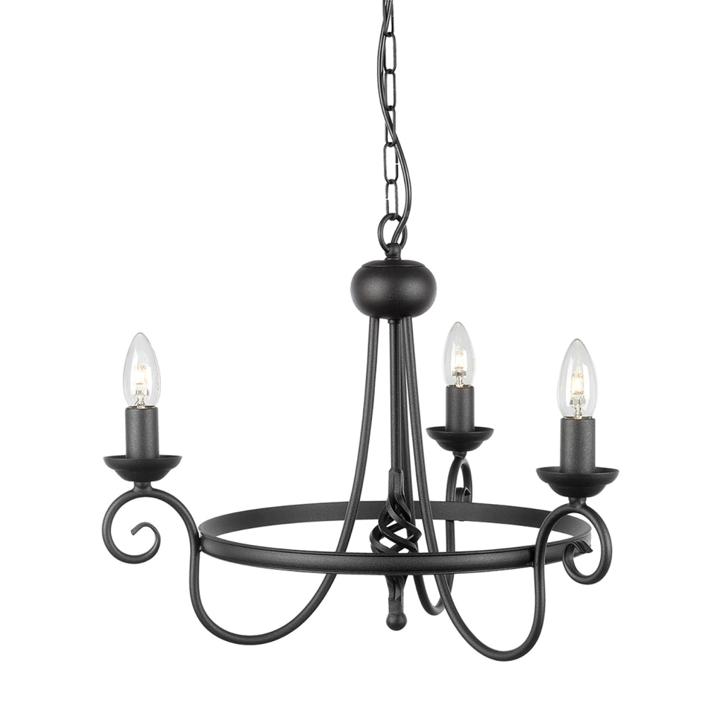 Lampadario Industrial Nordico Harlech Acciaio Nero 3 Luci E14
