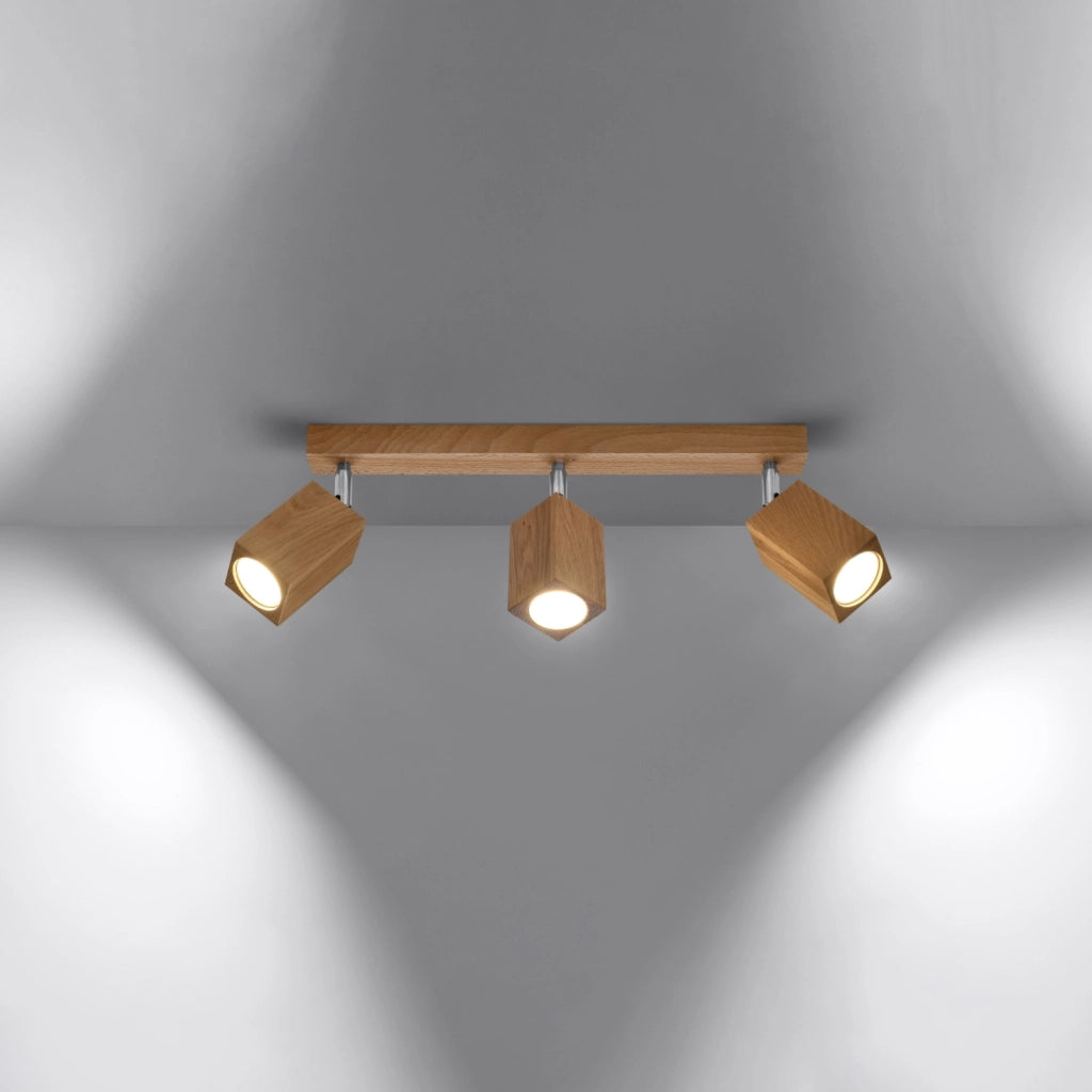 Plafoniera BAMBU 3 faretti rovere scuro cromato GU10