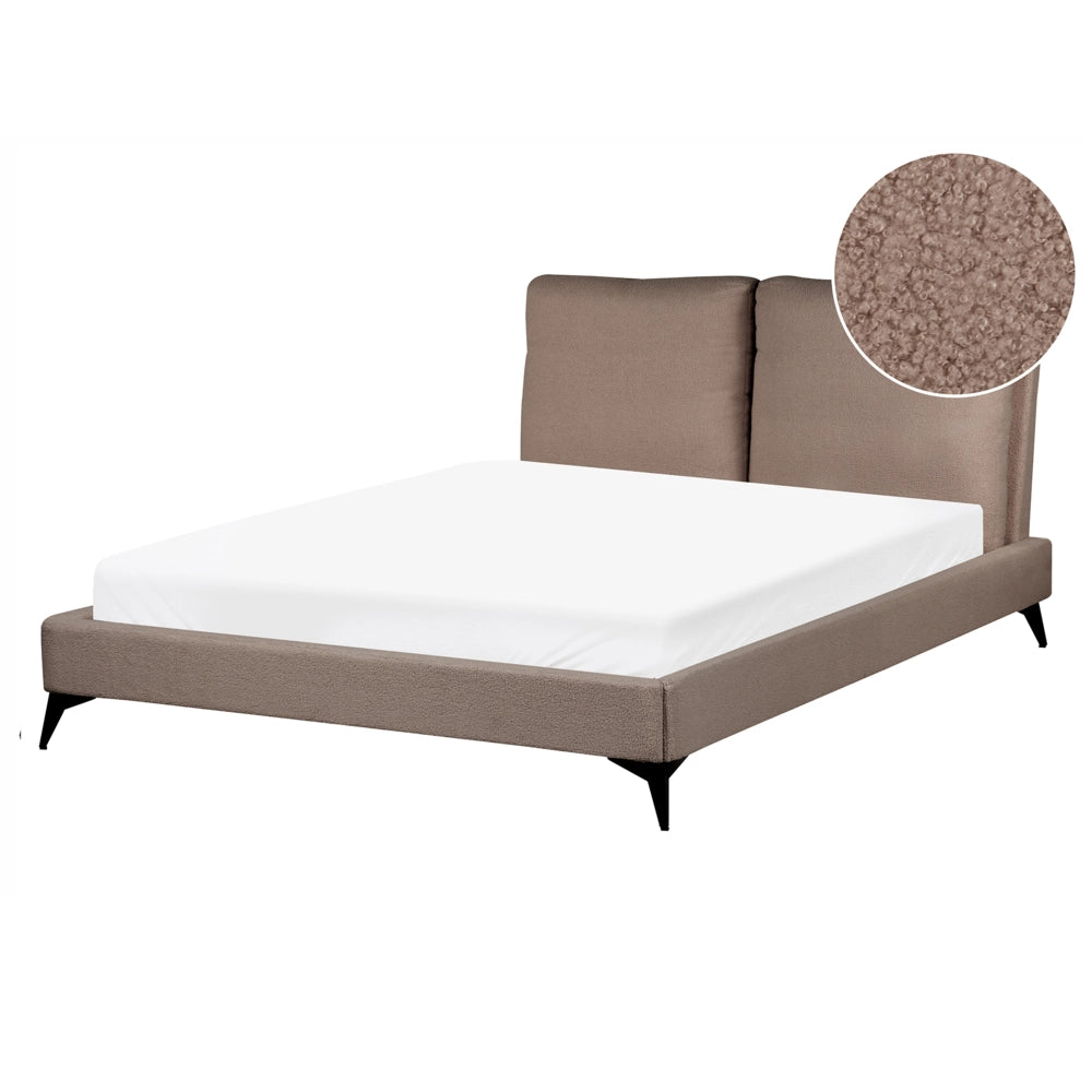 Letto matrimoniale imbottito in bouclè marrone 140 x 200 cm con rete a doghe stile moderno